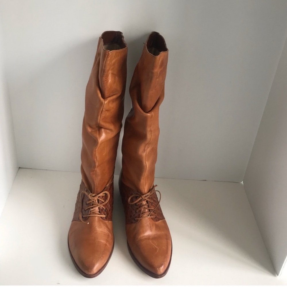 Brazil Made Womens Tan Leather Sloughy Tall Riding Boots Size 10D